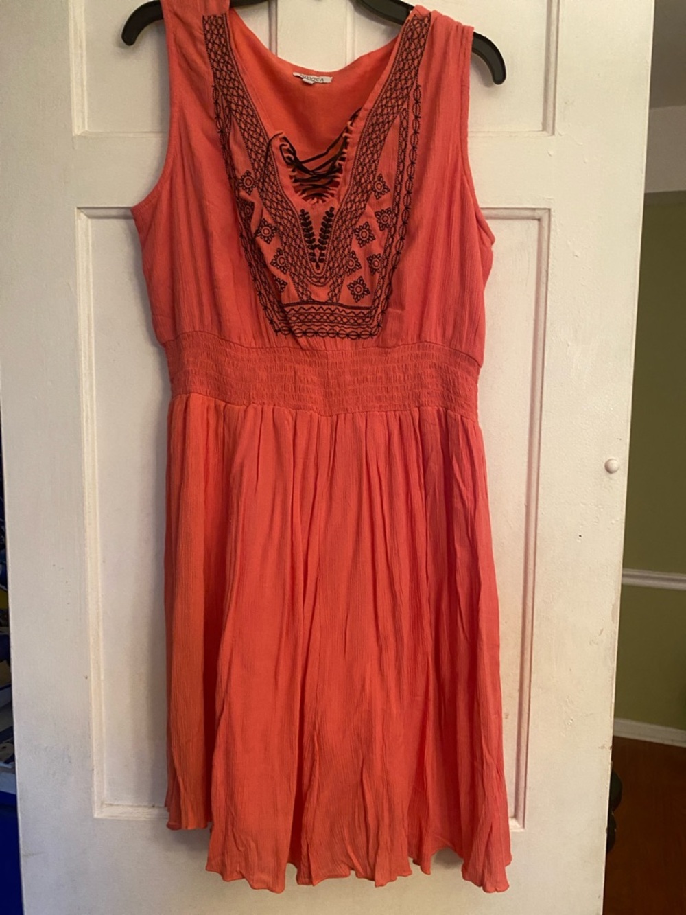 NOVICA Embroidered Coral Sleeveless Summer Dress.  Size L
